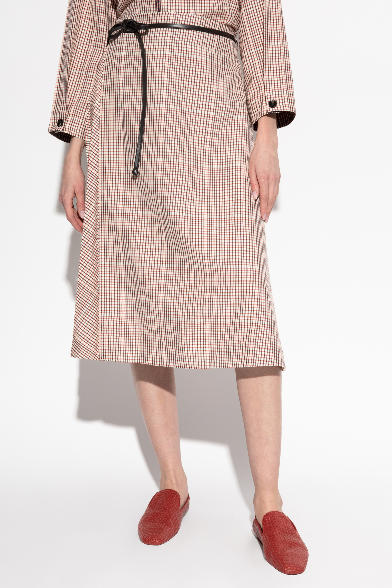 スカート Bottega Veneta Gonna Check BOTTEGA VENETA Wrap-effect checked cotton-blend tweed midi